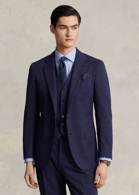 Men Ralph Lauren Polo Pinstripe Dobby 3-Piece Suit 4DJ21226 Navy/Cream