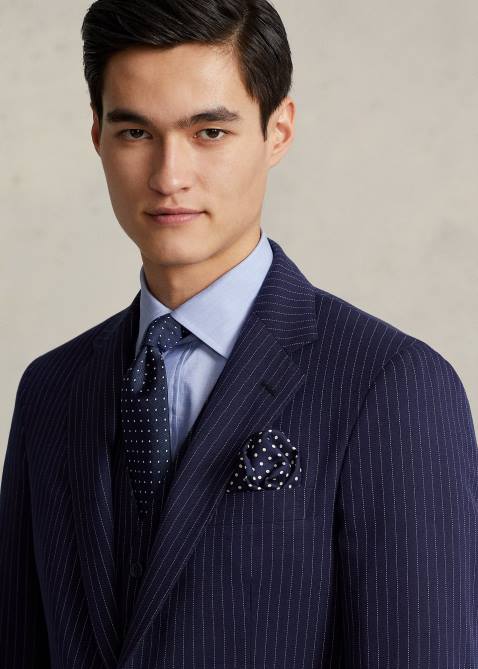 Men Ralph Lauren Polo Pinstripe Dobby 3-Piece Suit 4DJ21226 Navy/Cream