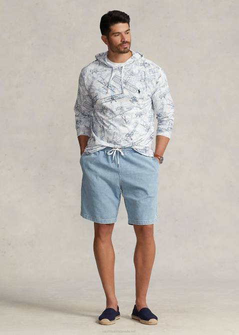 Men Ralph Lauren Aviation-Print Jersey Hooded T-Shirt 4DJ21919 World Cruiser White