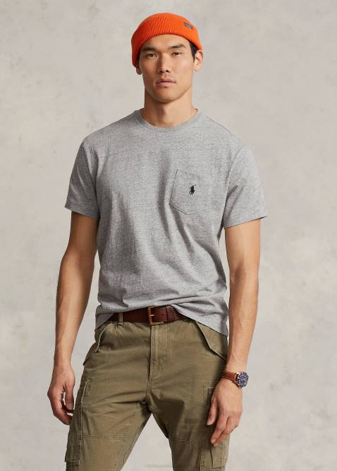 Men Ralph Lauren Jersey Pocket T-Shirt-All Fits 4DJ2250 Dark Vintage Heather