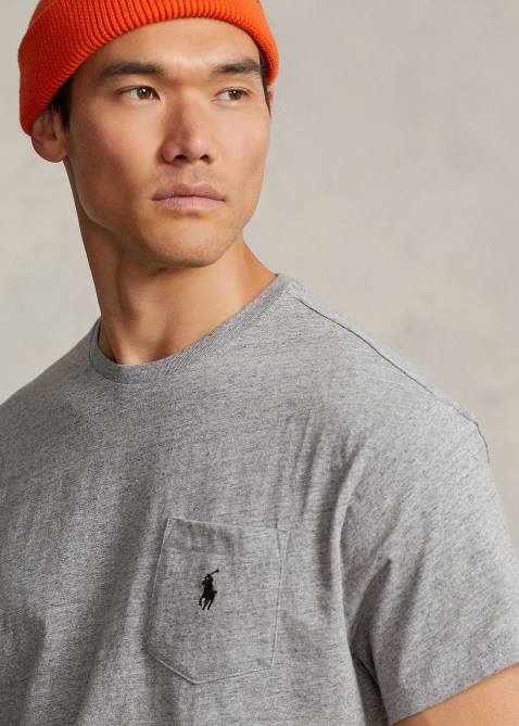 Men Ralph Lauren Jersey Pocket T-Shirt-All Fits 4DJ2250 Dark Vintage Heather