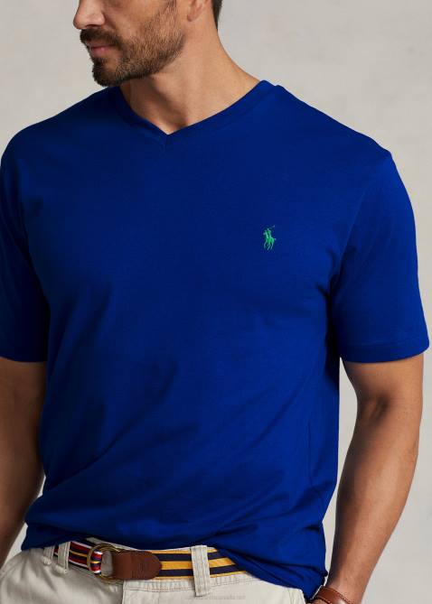 Men Ralph Lauren Jersey V-Neck T-Shirt 4DJ21846 Sapphire Star