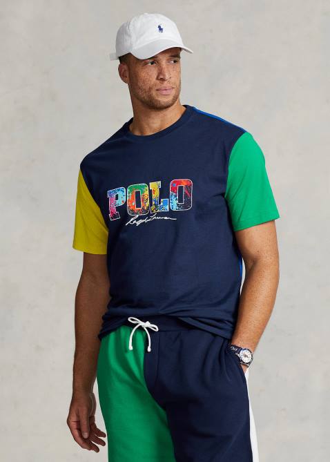 Men Ralph Lauren Logo Color-Blocked Jersey T-Shirt 4DJ21500 Cruise Navy Multi