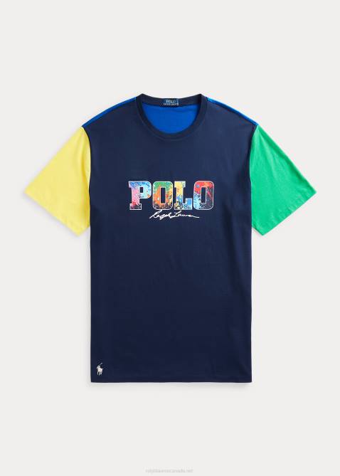 Men Ralph Lauren Logo Color-Blocked Jersey T-Shirt 4DJ21500 Cruise Navy Multi