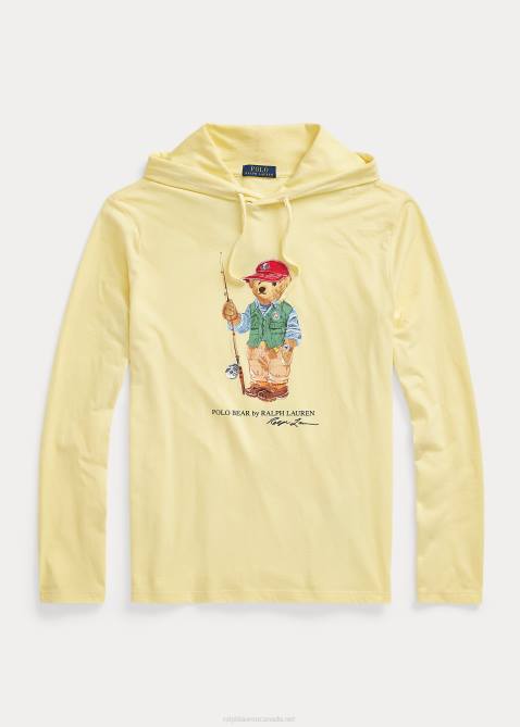 Men Ralph Lauren Polo Bear Jersey Hooded T-Shirt 4DJ21426 Yellow Fishing Bear