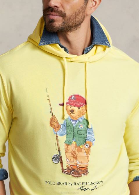 Men Ralph Lauren Polo Bear Jersey Hooded T-Shirt 4DJ21426 Yellow Fishing Bear