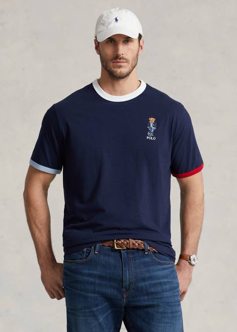 Men Ralph Lauren Polo Bear Jersey T-Shirt 4DJ21444 Cruise Navy Red