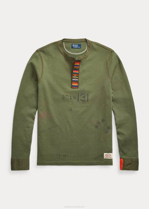 Men Ralph Lauren Stenciled Jersey Henley Shirt 4DJ28479 Garden Trail