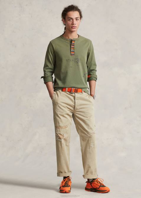 Men Ralph Lauren Stenciled Jersey Henley Shirt 4DJ28479 Garden Trail