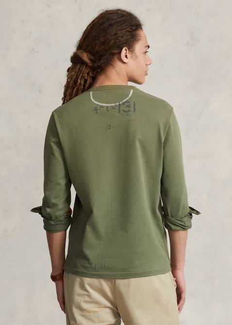 Men Ralph Lauren Stenciled Jersey Henley Shirt 4DJ28479 Garden Trail