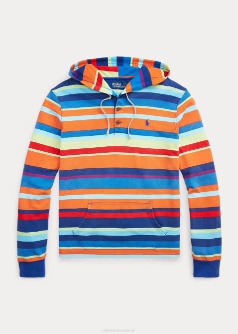 Men Ralph Lauren Striped Cotton Mesh Hooded Tee 4DJ2880 Sailing Orange Multi