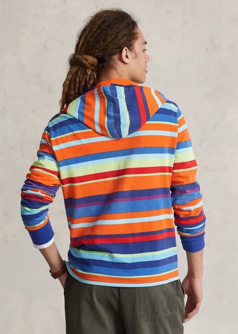 Men Ralph Lauren Striped Cotton Mesh Hooded Tee 4DJ2880 Sailing Orange Multi