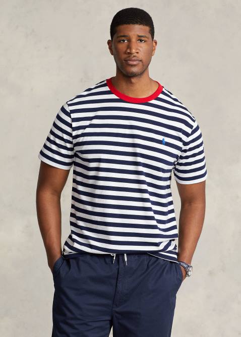 Men Ralph Lauren Striped Jersey Crewneck T-Shirt 4DJ21411 Cruise Navy/White