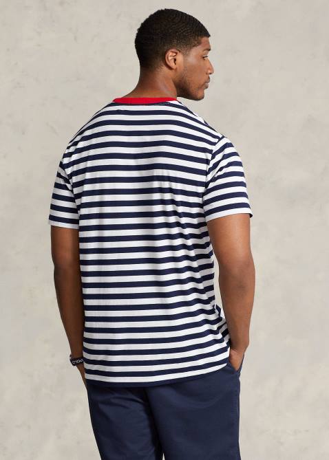 Men Ralph Lauren Striped Jersey Crewneck T-Shirt 4DJ21411 Cruise Navy/White