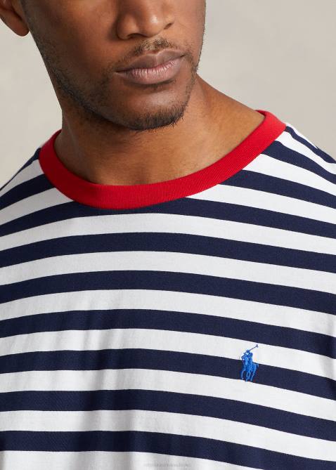 Men Ralph Lauren Striped Jersey Crewneck T-Shirt 4DJ21411 Cruise Navy/White
