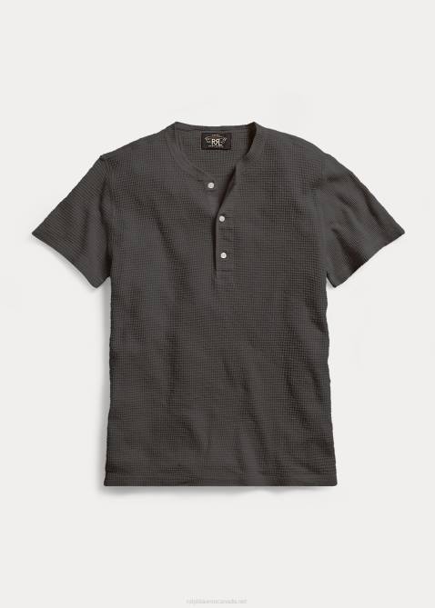 Men Ralph Lauren Waffle-Knit Short-Sleeve Henley Shirt 4DJ21706 Faded Black Canvas